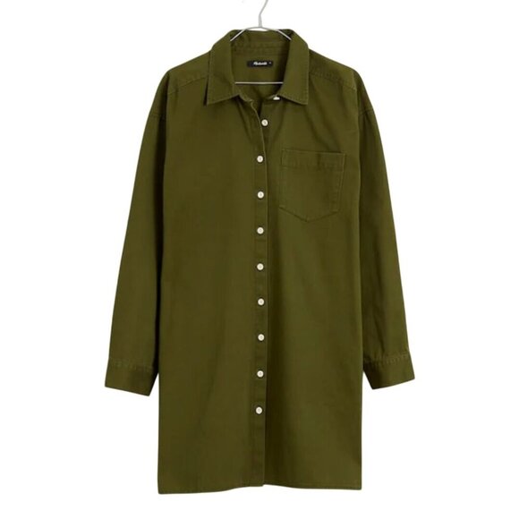 Madewell NWOT Mini Shirt Dress In Loden 2023 Pockets Size M - Picture 7 of 11